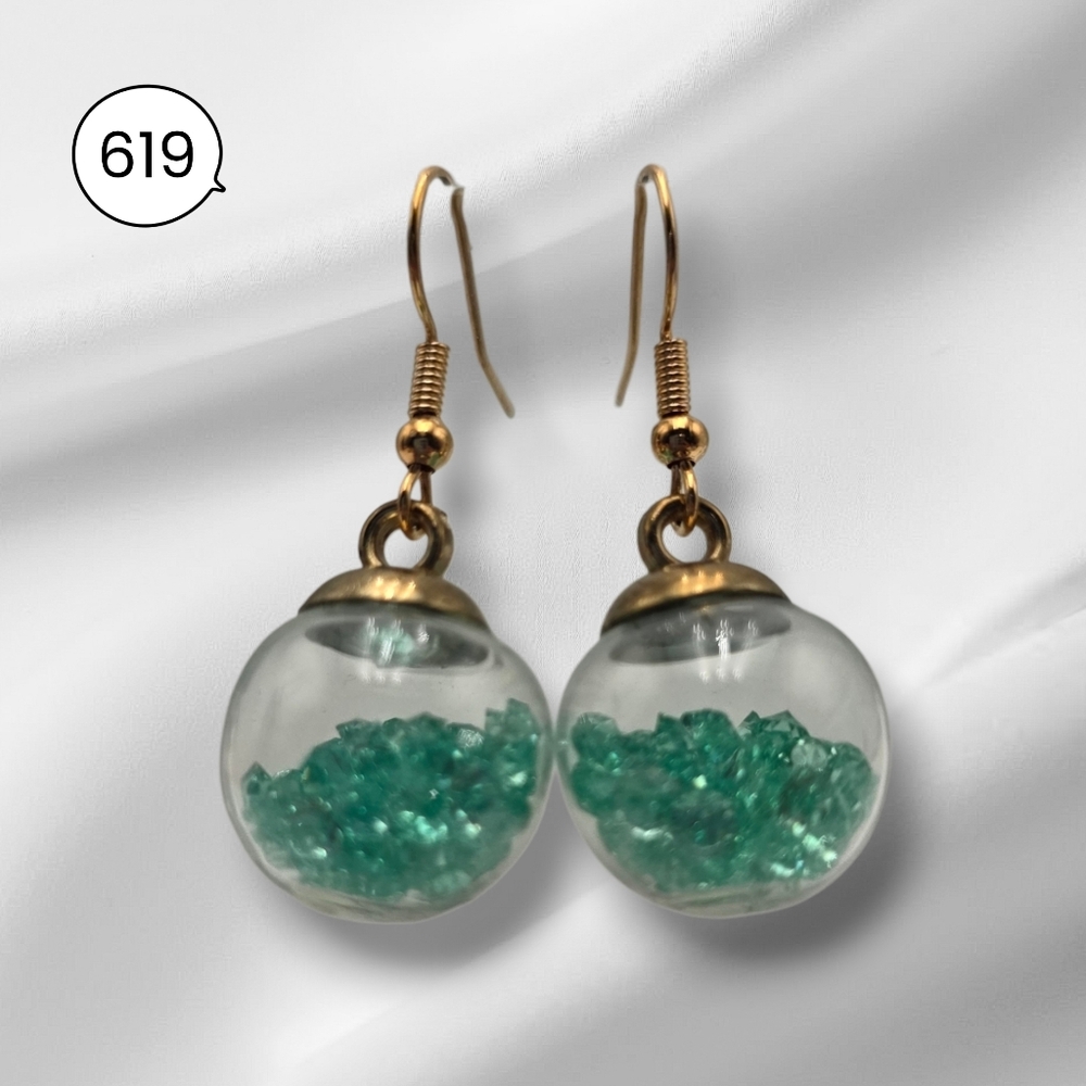Green Crystal Globe Dangle Earrings – Glass Orb Gold Hook Earrings